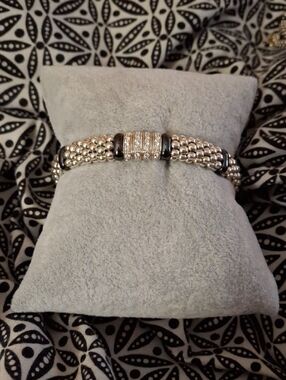 LAGOS Sterling Silver  Cavier Beaded, Black Ceramic And Diamond Braclet